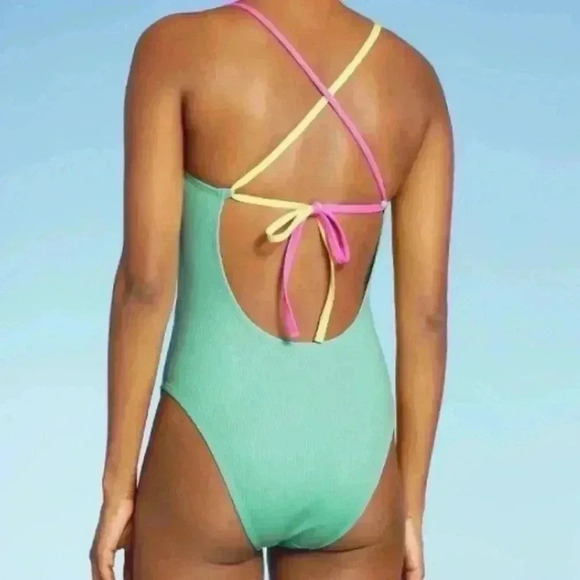 Target Juniors Ribbed Colorblock Tie-Front One Piece Swimsuit - Picture 2 of 3